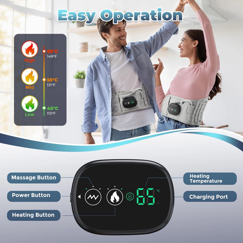 Electric Heating Waist Massage Belt Inflatable Lumbar Protector Back Airbag Support Cordless Vibration Massager Muscle Relax