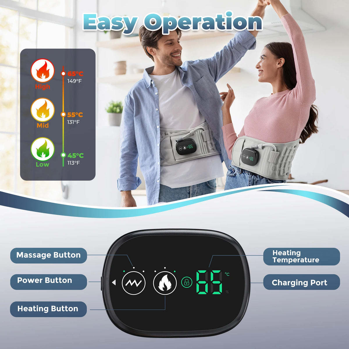 Electric Heating Waist Massage Belt Inflatable Lumbar Protector Back Airbag Support Cordless Vibration Massager Muscle Relax